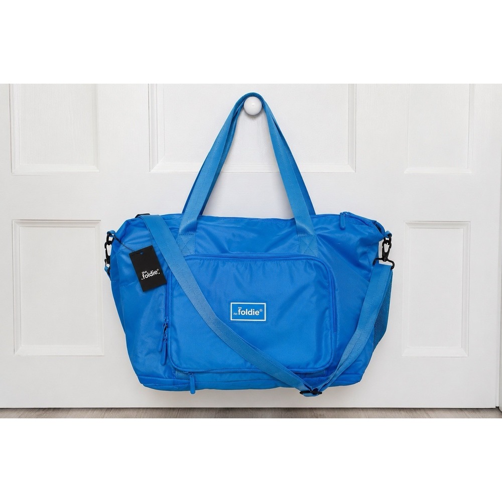 The Foldie Foldable Travel Duffel Bag Blue Carry On Weekender Gym Tote 22x12x8